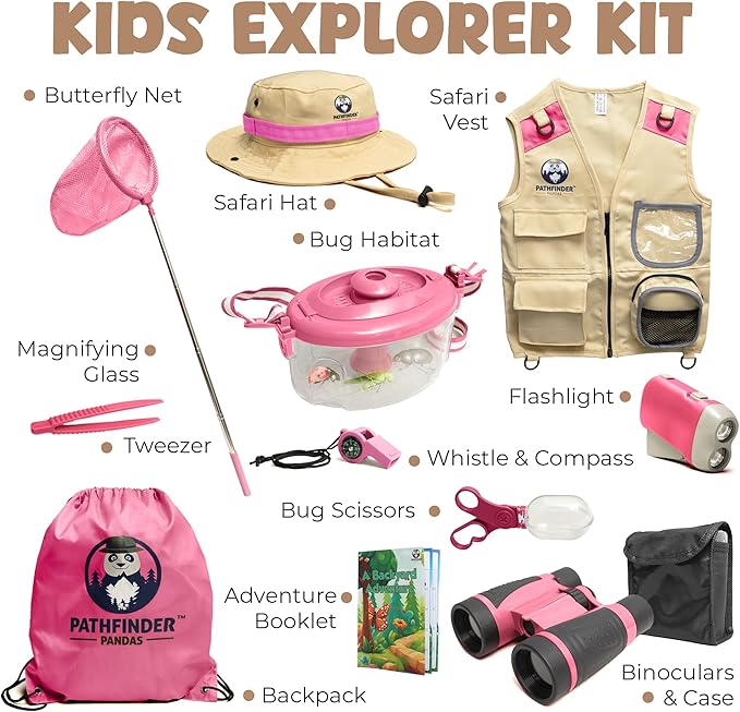 Kids Explorer Kit with Safari Vest, Hat & More - Kids Bug Catching Kit with Adventure Guide & Scavenger Hunt - Cute Dress-Up Zookeeper Costume & Safari Costume for 7-12 Year Old Boys Girls