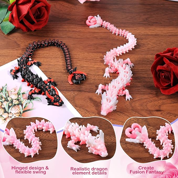 3D Printed Light Heart Dragon and Dark Heart Dragon, Articulated Fidget Toys for Autism and ADHD, Perfect Basket Essentials Stuffers and Desk Accessories(Light Heart Dragon Dark Heart Dragon)