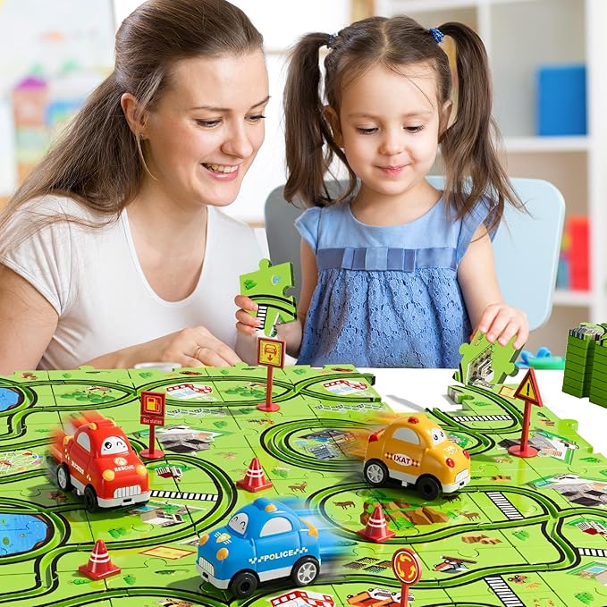 64 PCS Puzzle Track Car Set Toys for Kids Boys, Toddler Toys Gifts for 3 4 5 Year Old, Floor Puzzle Tracks Car for Boys Ages 3-5 4-6, for 3 4 5 6 Year Old