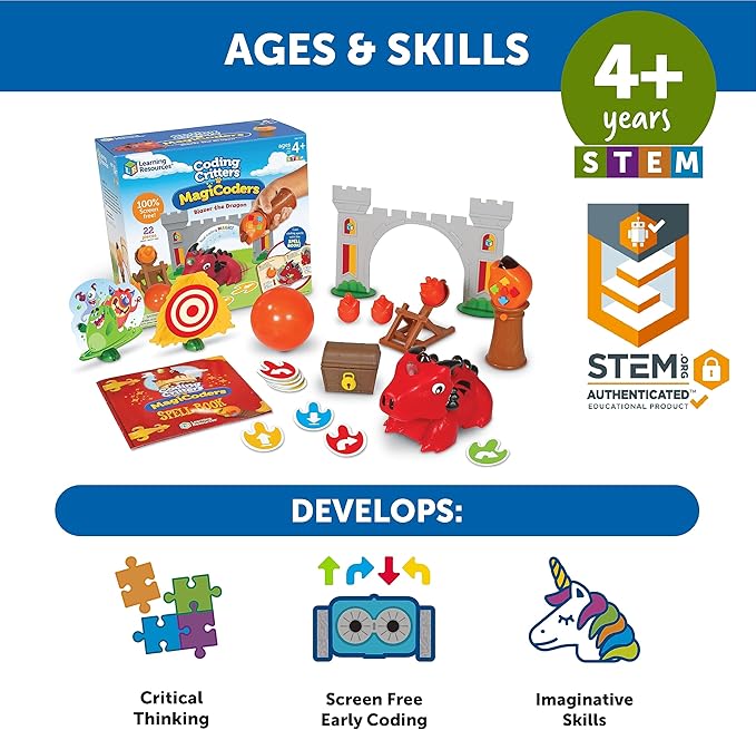 Learning Resources Coding Critters MagiCoders: Blazer the Dragon - Robotics for Kids, STEM Programming, Scientific Building Toys, Engineering Gift Set, Games for Boys and Girls