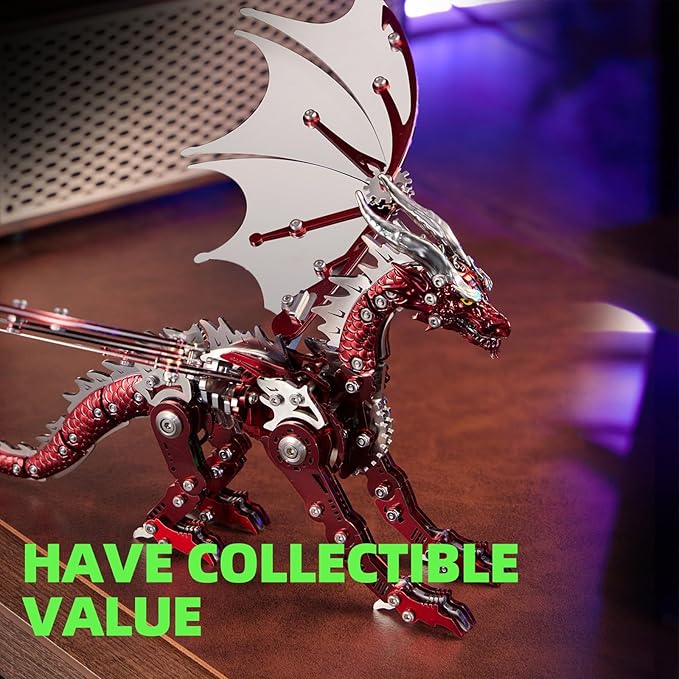 OreilleStar 3D Metal Dragon Puzzle, Mechanical Model Building Kit, Green and Red Assembly Puzzle for Adults Gift (Red Dragon)