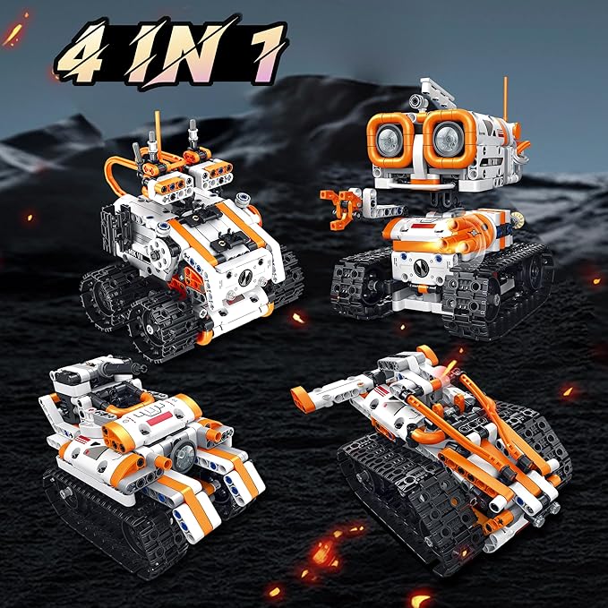 4 in 1 STEM Educational Building Block Robot Kit - App & Remote Control Robot Toys for Kids Aged 6-12