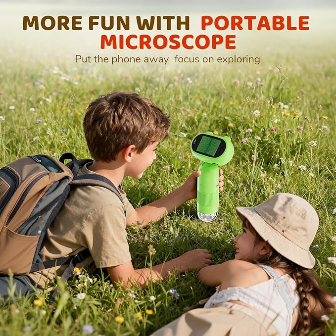 Kids Microscope Aurosports Microscopes Handheld Pocket - 1000X Miniscope Portable with Photo & Video - 2 Inch HD IPS Screen 32GB Digital Microscopes for Gifts