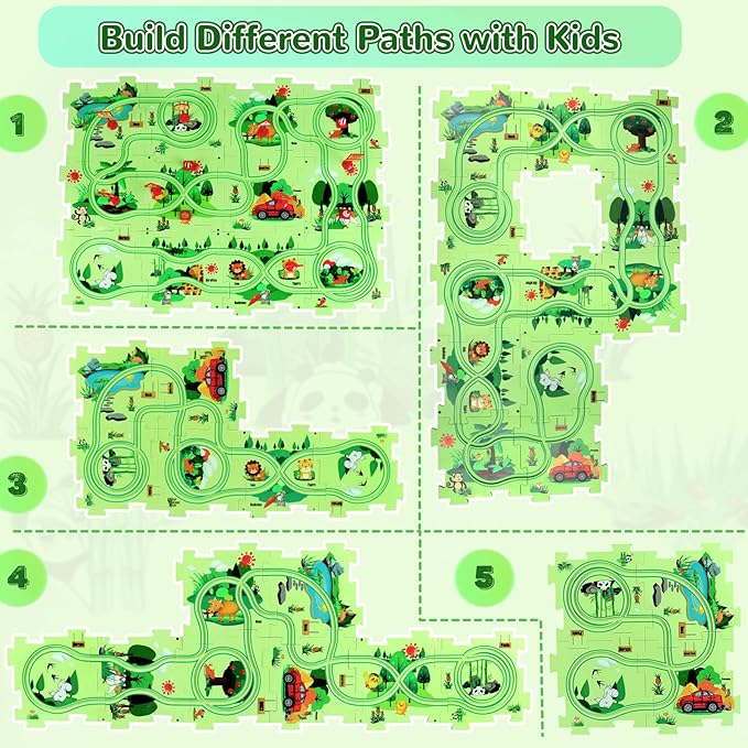 New Plastic Puzzles for Kids Ages 3-5 with A Cute Vehicle, Toddler Puzzles Gift, Critical Thinking Educational Toys, Toys for 3 4 5 6 Year Old Boys Girls, Fun Race Car Track Montessori Toys for Kids