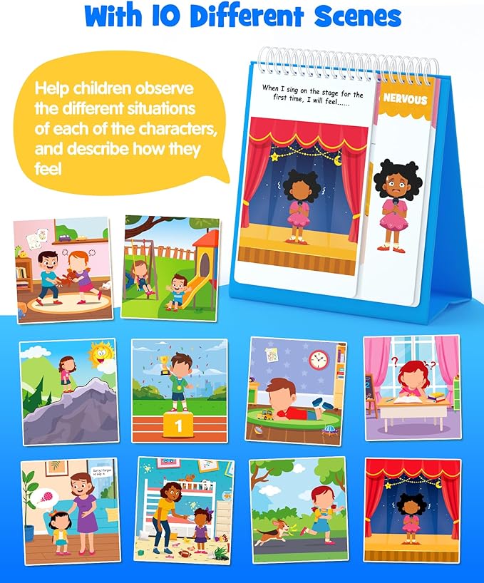 D-FantiX Feelings Flip Book for Kids, Emotions Chart Feelings Book Calm Down Corner Supplies, Autism Learning Materials ADHD Tools for Preschool Kindergarten Classroom
