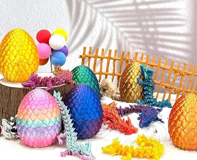 Easter Egg Dragon Egg 12In Dragon Toy 3D Printed Dragon Fidget Toys 3D Printed Dragon Egg with Articulated Dragon Inside Fidget Toys for Autism/ADHD (Red Mix Gold)