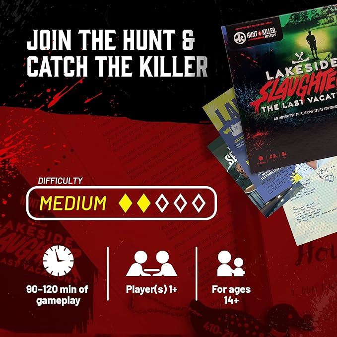Hunt A Killer: Lakeside Slaughter – Immersive Murder Mystery Game, for Fan of Interactive Crime Solving Experience, 90–120 Min Playtime, 1+ Players, Ages 14+