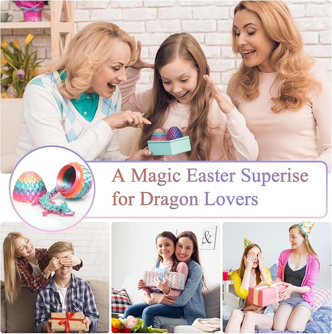 Dragon Egg 12In Dragon Toy 3D Printed Dragon Fidget Toys, 3D Printed Dragon Egg with Articulated Dragon Inside, Fidget Toys for Autism/ADHD, Easter Gifts(Bluegreen)