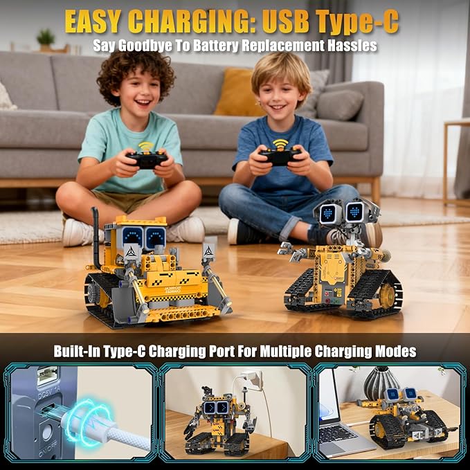 Gohero Robot Building Kit，5 in 1 STEM Toys for Boys Toys Age 8-10 with Remote & App Control，Robotics Technic Kits with 16 LED Expressions，Christmas & Birthday Gifts for Teen Boys & Grils (373 PCS)