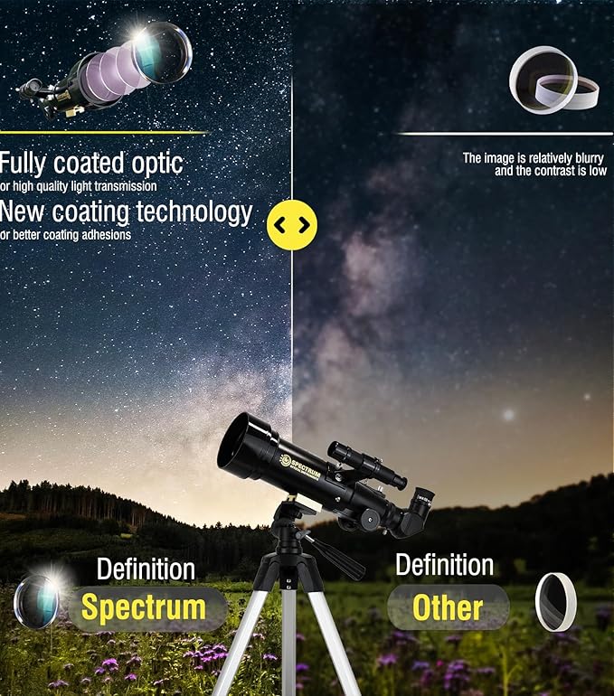 SpectrumOI Telescope for Kids, Telescope for Adults Astronomy Gifts for Kids 8-12 - Premium Refractor 70mm Aperture with Carry Bag and Phone Holder