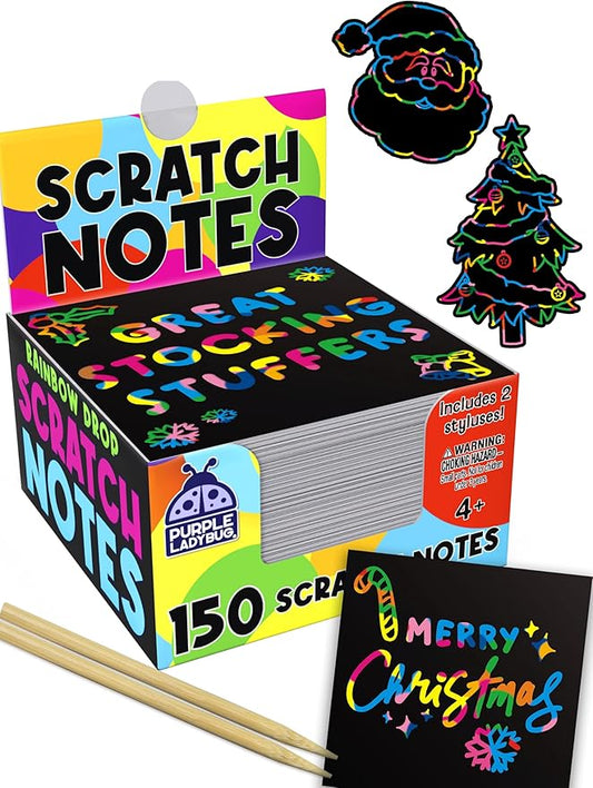 Stocking Stuffers for Kids, for Girls & for Teen Girls - 150 Rainbow Scratch Art Mini Notes Arts and Craft Supplies, Christmas Gifts for Grandkids Crafts Activity Kit, Birthday Gifts