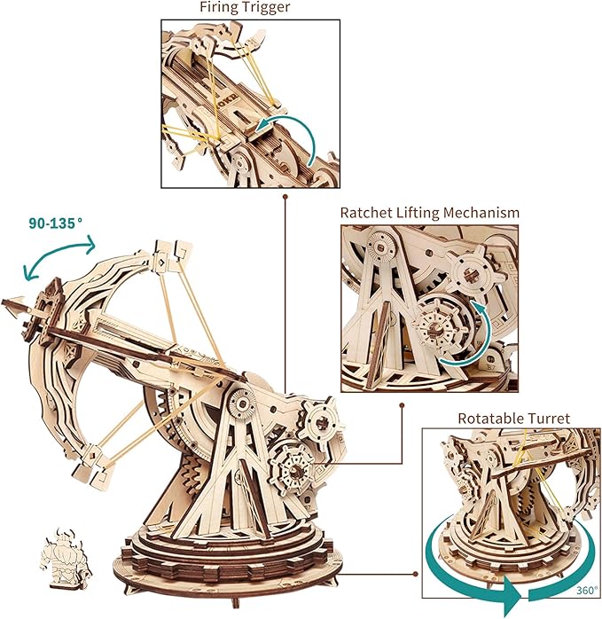 ROKR 3D Wooden Puzzles for Adults, DIY Wooden Ballista Launcher Toys Building Model Kits STEM Projects Toys for A dult