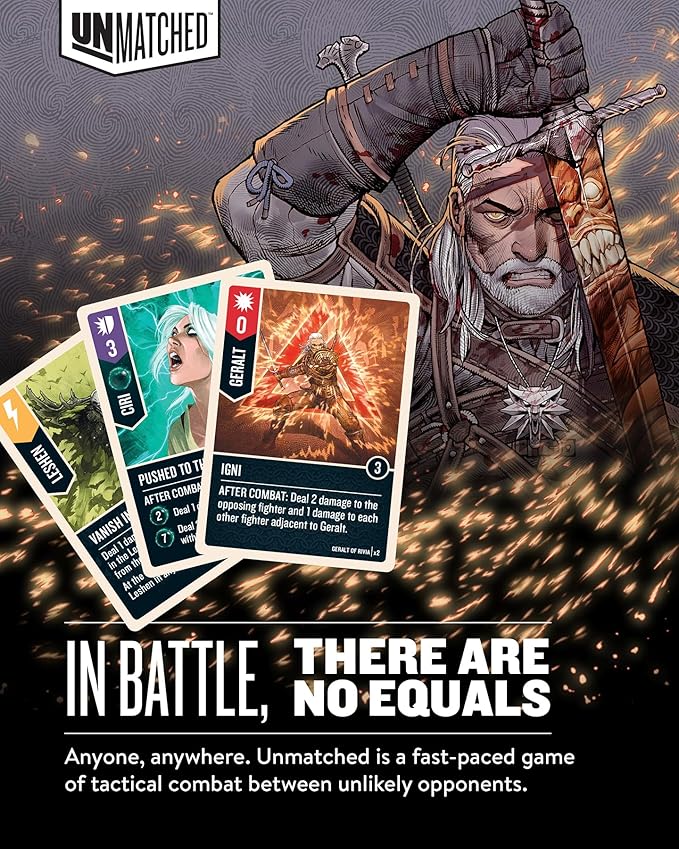 Restoration Games Unmatched The Witcher Steel & Silver - Strategy Board Game for Adults - Witcher Heroes Expansion with Double Sided Battlefield - 2-3 Players - 30 Min Playtime - Ages 9+