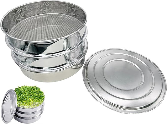 9-inch Stackable Stainless Steel Seed Sprouting Kit, 2-Tier Mesh Germination Tray & Microgreens Propagator for Indoor Kitchen Gardening, Grow Organic Broccoli, Alfalfa, Bean Sprouts Soil-Free