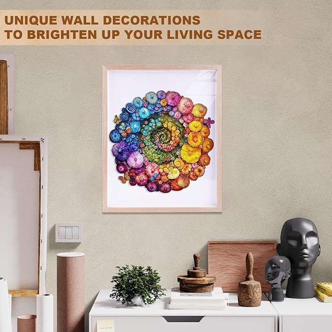 Wooden Puzzle for Adults-Wooden Puzzle Unique Shape Advanced Rainbow Vortex Mushrooms Wooden Jigsaw Puzzle for Adult, Wood Puzzles,Challenge Wooden Jigsaw Puzzle(M-11.4 * 11.1in 190pcs)