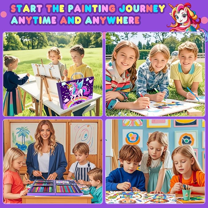 homicozy Art Supplies Kit for Kids Ages 4-12,Unicorn Art Case Coloring Set,Drawing Kits with Markers, Crayons, Colored Pencils,Oil Pastels,Coloring Book,School Supplies,Gift for Kids Artist Age 4+