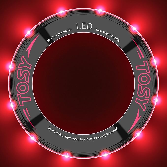 TOSY Flying Ring - 12 Monocolor LEDs, Super Bright, Lost Mode, Auto Light Up, Christmas Stocking Stuffers Gift for Kid/Teen/Boy/Girl, Safe, Waterproof, Pool/Beach/Camping Toy (Red)