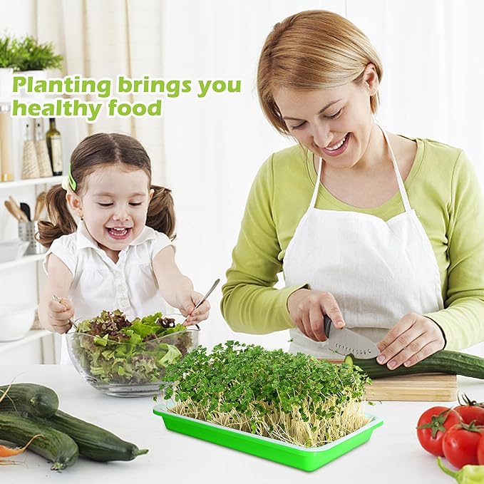 EBaokuup 5 Pcs Seed Sprouter Tray with Drain Holes - BPA Free Seed Germination Propagation Trays, Soil-Free Wheatgrass Bean Sprouts Microgreens Growing Kit with Germinating Paper