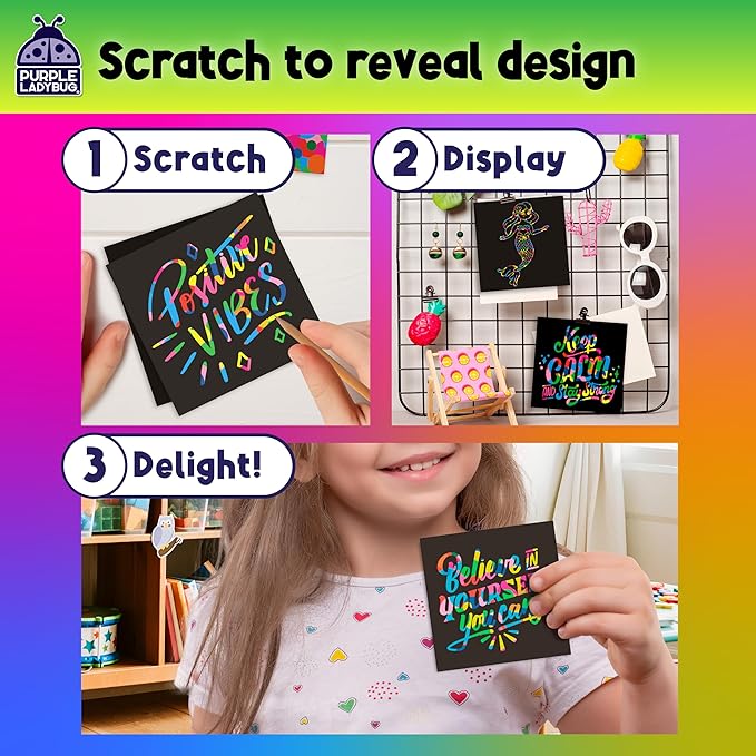 Stocking Stuffers for Kids, for Girls & for Teen Girls - 150 Rainbow Scratch Art Mini Notes Arts and Craft Supplies, Christmas Gifts for Grandkids Crafts Activity Kit, Birthday Gifts