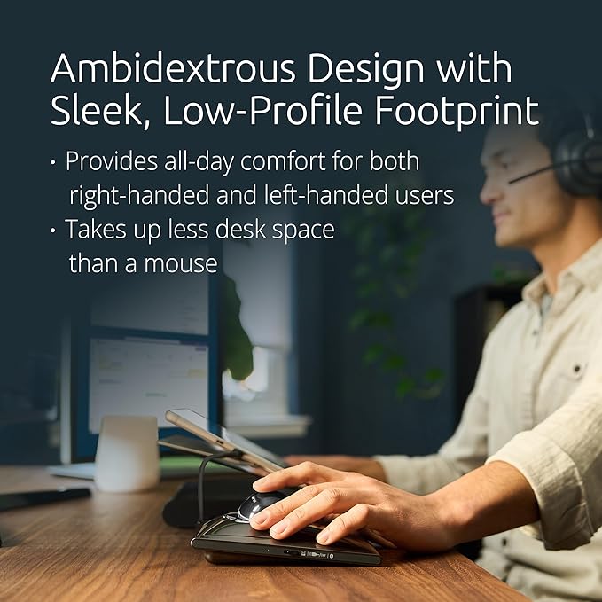 Kensington SlimBlade™ Pro Wireless Trackball, Rechargeable Battery, Bluetooth 2.4GHz Connection Options Black/Gray (K72085WW)
