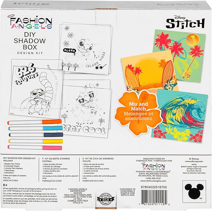 Fashion Angels Disney Stitch DIY 3D Shadow Box Kit, Kids Craft Set with Markers, Colorable Inserts & Backgrounds, Ideal Art Project for Girls & Boys Ages 8+