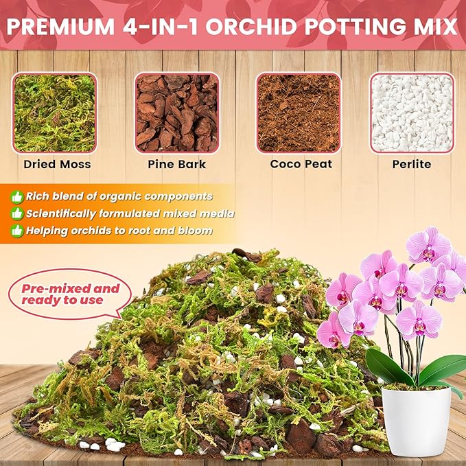 Legigo 1 QT Orchid Potting Mix for Repotting- Include Moss, Pine Bark, Perlite and Coco Peat, Orchid Bark Potting Mix, Orchid Soil for Potting Indoor Plants, Enhanced Drainage & Root Ventilation