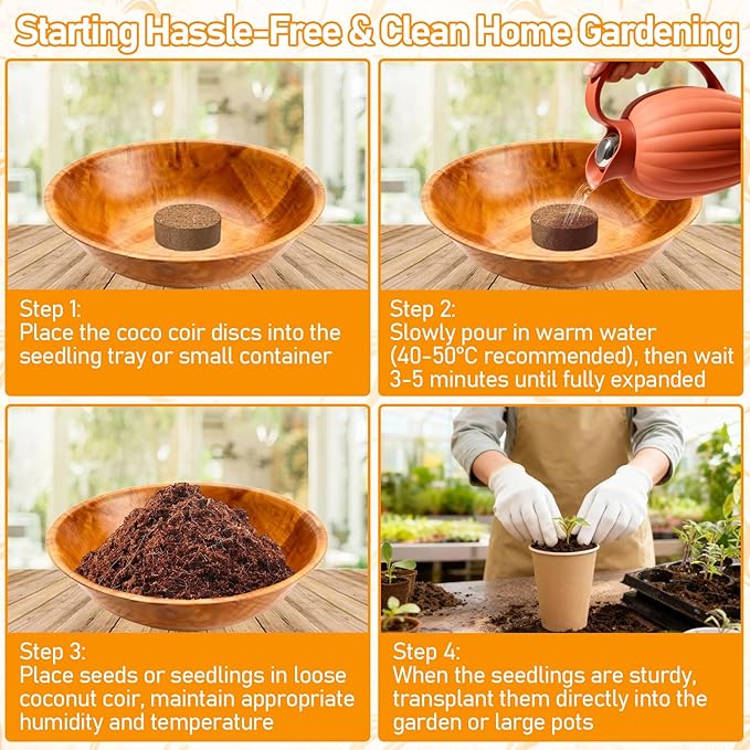 Legigo 100 PCS 40mm Coco Coir Pellets Potting Soil Mix- Compressed Coconut Coir Discs Seed Starting Soil Pellets, Coco Peat Soil Pods for Indoor & Outdoor Plants, Gardening Herbs Bonsai and Vegetables
