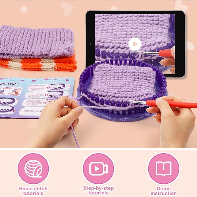 QXHOL Knit Hat Scarf Knitting Loom Kit - DIY Craft Kit for Beginners，Create Custom Hats & Scarves Ideas Christmas Birthday Gifts for Girls & Boys，Toys for Age Kids 6 7 8 9 10 11 12