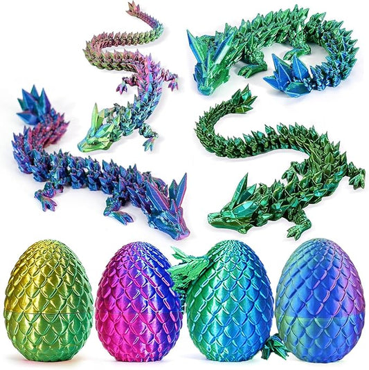 4PCS 3D Printed Dragon Eggs with Dragon, Crystal Dragons Fidget Toy for Adults, 3D Print Dragon Eggs Fantasy Tabletop Decor, Christmas Stockings Easter Gifts