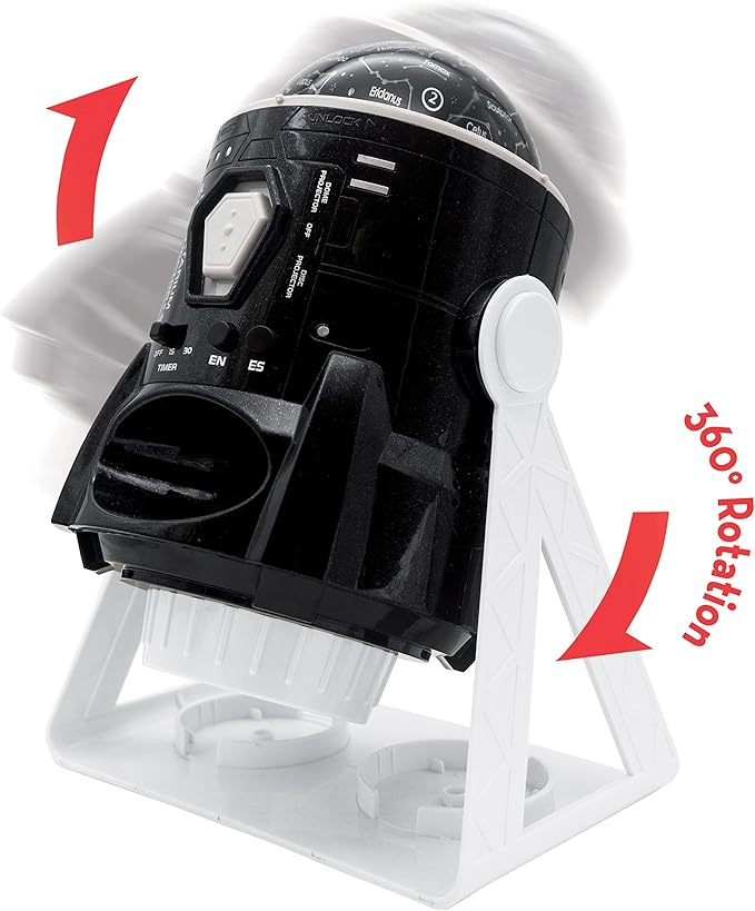 LEXiBOOK Speaking 2-in-1 Constellations and Images Planetarium Projector English/Spanish, 24 Images to Discover Space, 2 Constellation Domes, STEM, Black/White, NLJ181i2