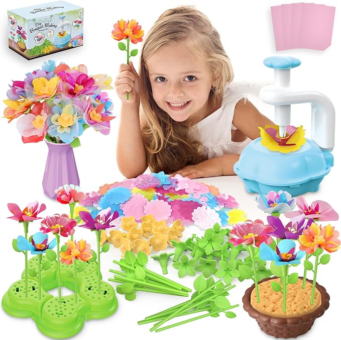 Kufanda Arts and Crafts for Kids 4-6, Toddler & Creative Fabric Flower Bouquets Toys for 4-8 Year Old Kids, Ideal Christmas Gifts for Granddaughters & Craft Lovers, Educational Fun DIY Activity Set