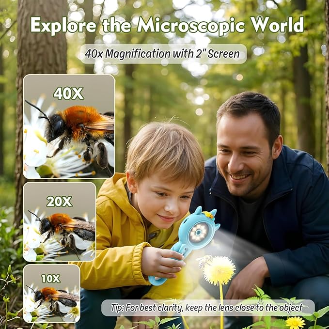 Kids Microscope- 500x Magnification,16X Zoom,Handheld Microscope for Kids with HD Cam,Portable Science Learning Tool,Christmas Birthday Gifts for Boys Girls Aged 3-12 （Blue）