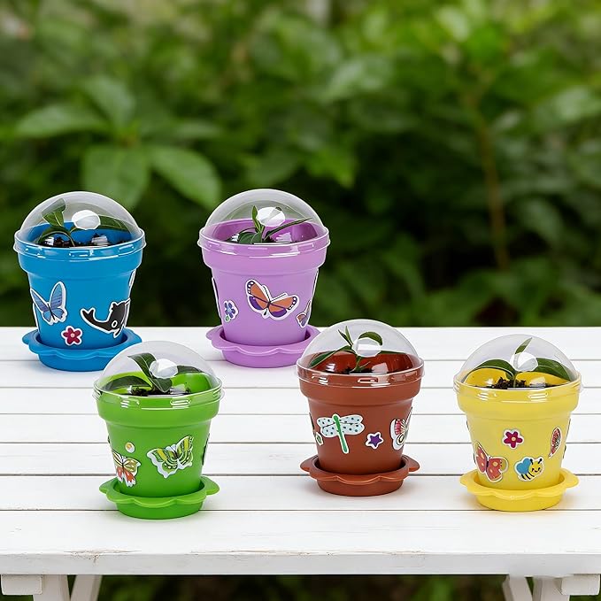 25 Packs Cupcake Plant Nursery Pots with Humidity Dome, Small Plastic Flower Plant Pots with Foam Stickers, Seeds Starter Pot Flower Planting Container for Seedlings Succulent Display (Mixed Color)