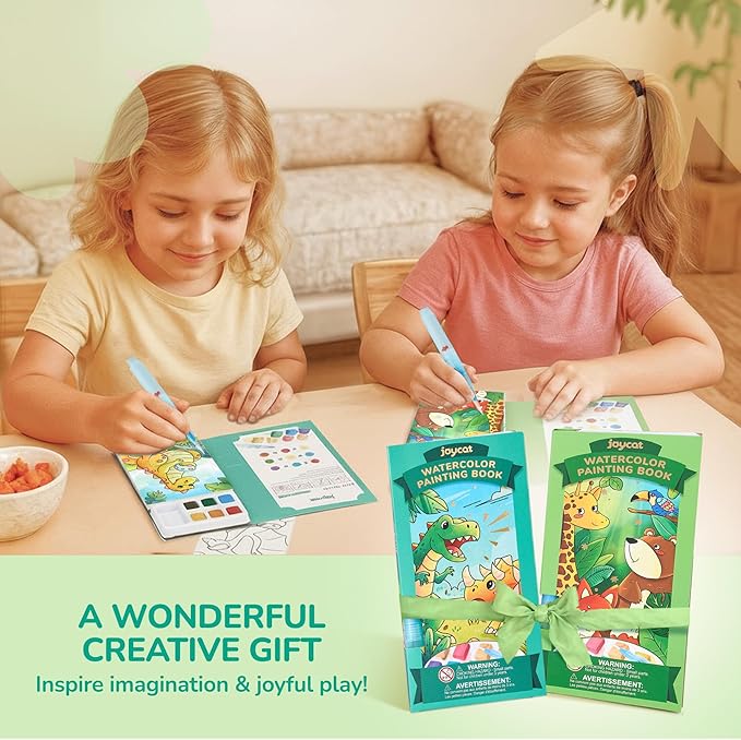 JoyCat 2 Pack Pocket Paint with Water Coloring Books for Kids, Art & Craft Activity Toy Set, Creative Travel & Home Painting Kit, Gifts for Girls & Boys Ages 3-8 (Animals & Dinosaurs)