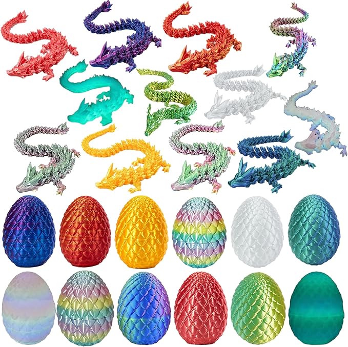 3D Printed Dragon Egg Toy, Fidget Toys for Children, Xmas Gift for Adults with Stress, Autism, ADHD, Perfect Christmas Stocking Stuffer (12 Pack)