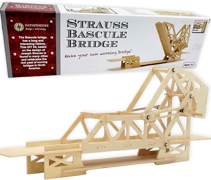 Pathfinders STEM Kit – Bridge Building Kit | Wooden Mechanical Engineering Toy for Kids Ages 7-9 | Strauss Bascule Bridge 3D Puzzle | Educational Science & STEM Project