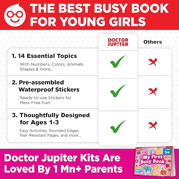 Doctor Jupiter My First Montessori Busy Book for Toddlers 1+ Year Olds | Preschool Learning Activities - Educational Travel Toys | Birthday Gift for Girls Ages 1,2,3