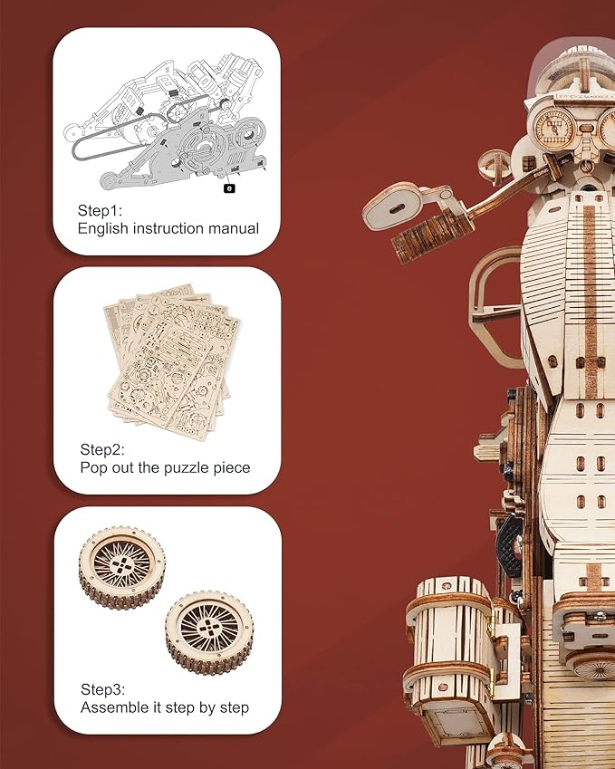 ROKR 3D Wooden Motorcycle Puzzle-1:8 Scale Wood Model Motorcycle Kits to Build for Adults