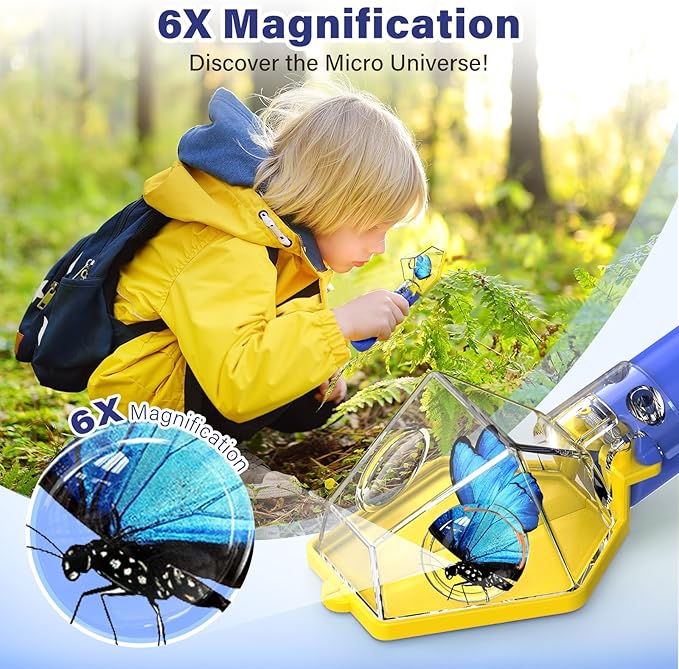 Bug Catcher for Kids, Insect Trap Kit with 6X Magnifier Glass - STEM Educational Exploration Tool for Indoor and Outdoor,Christmas Birthday Gifts Toys for Adults, Boys, and Girls (Blue 2PCS)