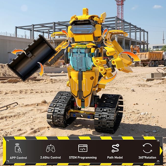 5in1 STEM Robot Building Toys for Kids 6-12, App & Remote Control STEM Excavator Bulldozer Crane Robot Building Kits, 736PCS DIY Educational Construction Building Sets, Erector Set Gift for Boys Girls