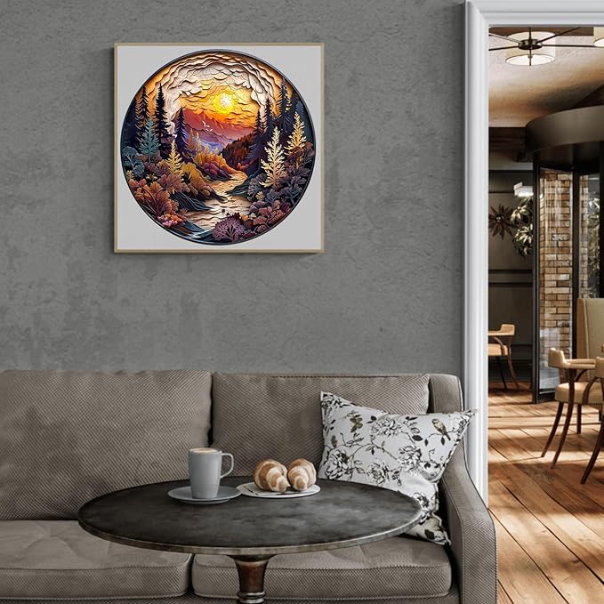 Wooden Puzzle for Adults-3D Sunset Forest Wooden Puzzle Unique Shape Advanced Animal Jigsaw Puzzle for Adults and Kids,Best Gift,Wood Puzzles,Challenge Wooden Jigsaw Puzzle (L-13.4 * 13.4in-300pcs)