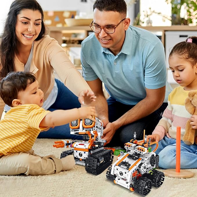 4 in 1 STEM Educational Building Block Robot Kit - App & Remote Control Robot Toys for Kids Aged 6-12