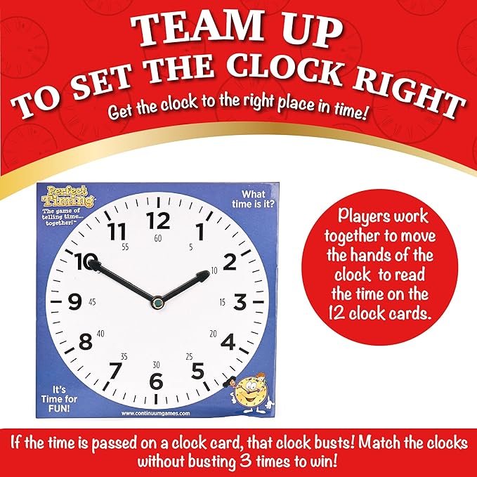 Continuum Games Perfect Timing Game - Tell Time Cooperative Board Game for Kids - Fun Educational Family Game to Learn How to Read a Clock