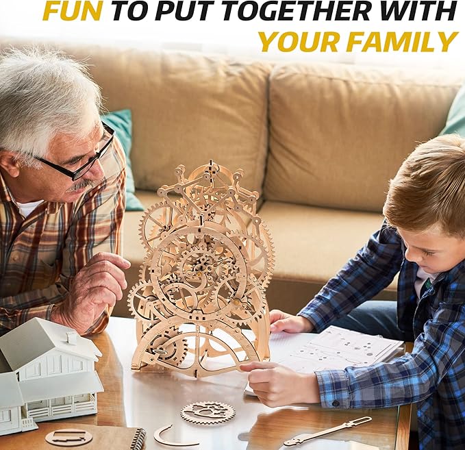 ROKR 3D Wooden Puzzles DIY Clock Kits for Adults to Build Wood Model Building Kit Unique Birthday Gift Pendulum Clock