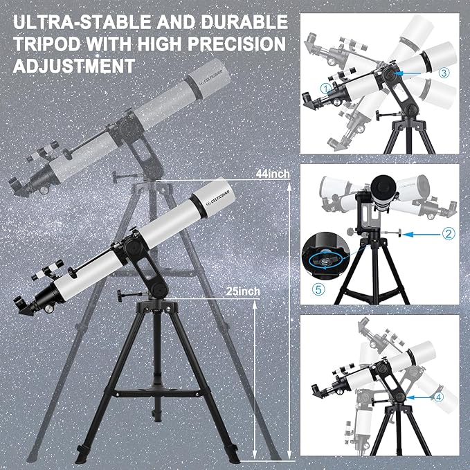 Telescope for Adults High Powered, 90mm Aperture 1000mm Refractor Telescopes for Adults Astronomy Telescopio with High Precision Adjustment, Ultra-Stable Vertisteel AZ Mount Base Tripod, Phone Adapte