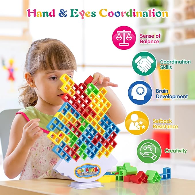 48Pcs Tetra Tower Game, Family Board for 2 Players Family Games, Christmas Stocking Stuffers for Teen Boys, Girls, Kids, Adults, Building Blocks Balance Games Toys for Family and Classroom