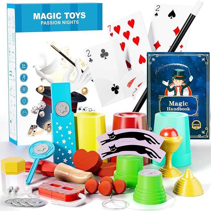 Magic Kit for Kids - 74 Magic Tricks Performance with Manual and Videos, Magic Gift Set for 6+ Years Old Beginner Magicians, Perfect for Halloween Christmas Birthday Parties & Family Fun