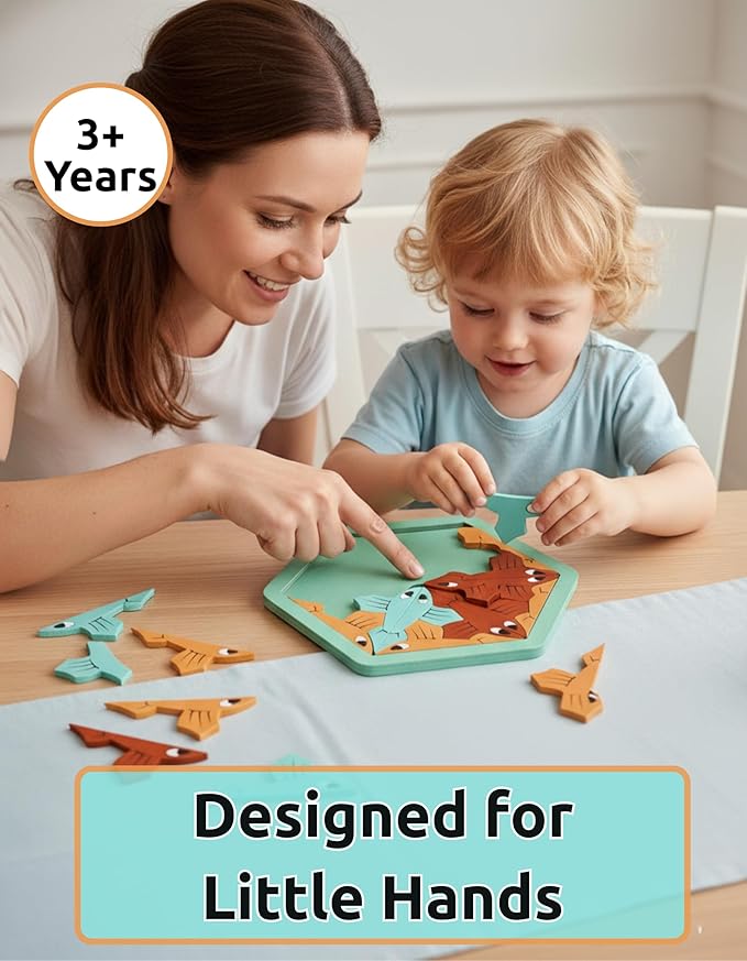 Goldfish Puzzle - 19-Piece Wooden Jigsaw, Educational Brain Teaser, Cognitive Skill Puzzle, Memory-Boosting Game, Eco-Friendly Wooden Toy,Creative Learning Activity, Brain-Boosting Jigsaw