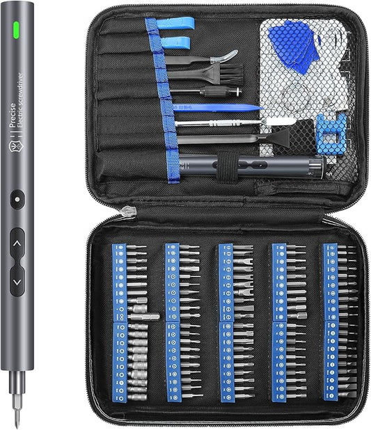 UF-TOOLS Mini Electric Screwdriver, 120 in 1 Small Portable Cordless Power Screwdriver, with 100 Precision Bits & LED Light & 20-bit Tool Set, Handy Repair Tool for Phone, Watch, Camera, Laptop