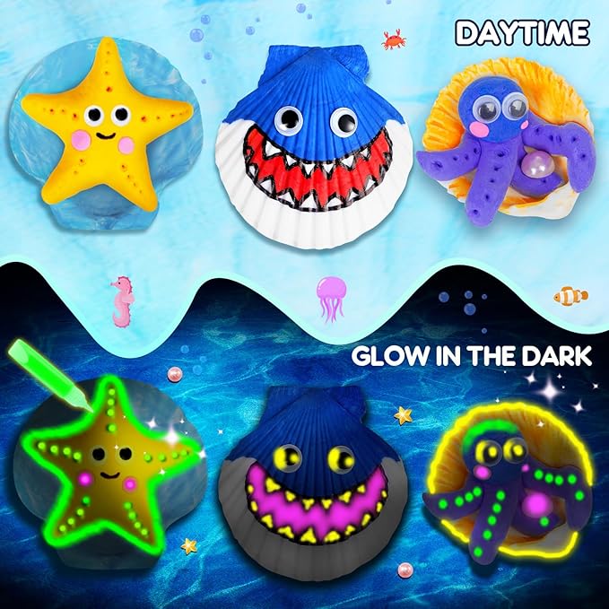 EPUMP Shell Painting Kit - Glow in The Dark Arts and Crafts for Kids Ages 6-12, Art Supplies Toy Kids Craft Paint Kits for Boys Girls Christmas Birthday Gift Toy